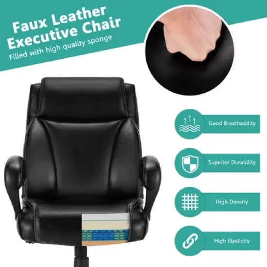 Costway 400 LBS Big & Tall Leather Office Chair Adjustable High Back Task Chair image {7}