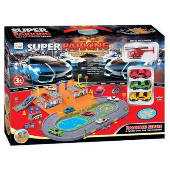 Link Worldwide Deluxe Super Parking Garage Diecast Racing Playset Comes With 3 Cars And 1 Helicopter - Hours Of Fun!!! image {6}