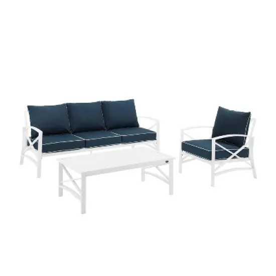 Kaplan 3pc Outdoor Sofa Set with Sofa & Arm Chair with Coffee Table - Navy - Crosley image {5}