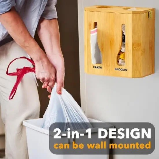 Trash Bag Dispenser & Grocery Bag Holder for Kitchen Organization (Bamboo)-SpaceAid&reg; image {3}