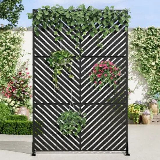 1-Piece 46.8in.W x 71.37in.H Black Parallel Line Galvanized Outdoor Privacy Screen Garden Screen Decorative Art Panel image {6}