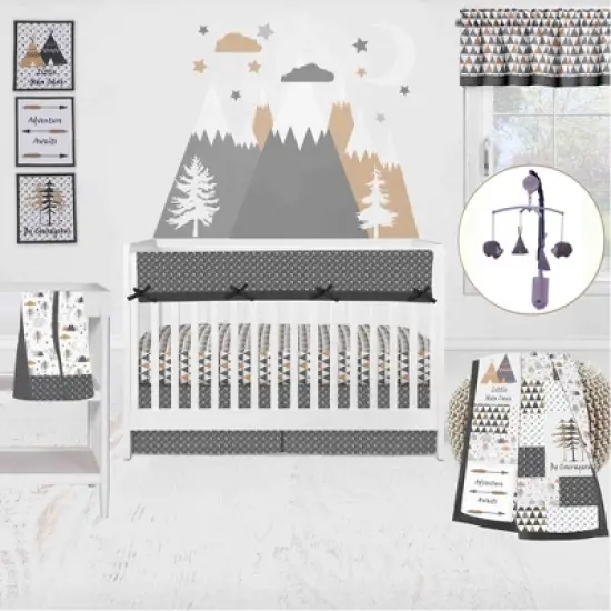 Bacati - Woodlands Gray/Beige Neutral Cotton Crib Rail Guard Covers set of 2 image {4}