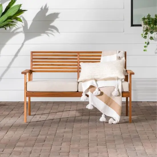 Saracina Home Mid-Century Modern Slatted Acacia Outdoor Bench
 image {2}