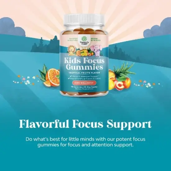 Kids Focus Gummies, Focus & Attention Support, Kids Wellness, Nature's Craft, 90ct image {3}
