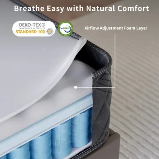 Swedrea Hybrid Mattress Breathable Medium Cooling Memory Foam Bed-in-a-Box Black image {2}