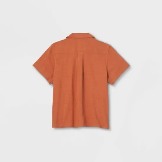 Latino Heritage Month Kids' Short Sleeve Floral Woven Button-Down Shirt - Orange image {2}