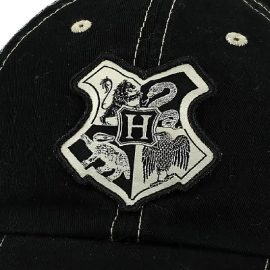 Harry Potter Flat Embroidered Two-Tone Crest Black Dad Hat for Men image {5}