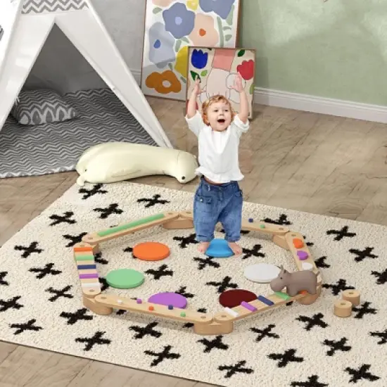 Dexmalle Kids Wooden Balance Board with Stepping Stones image {2}