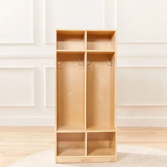 ECR4Kids 2-Section Coat Locker with Bench, Classroom Furniture, Natural image {7}