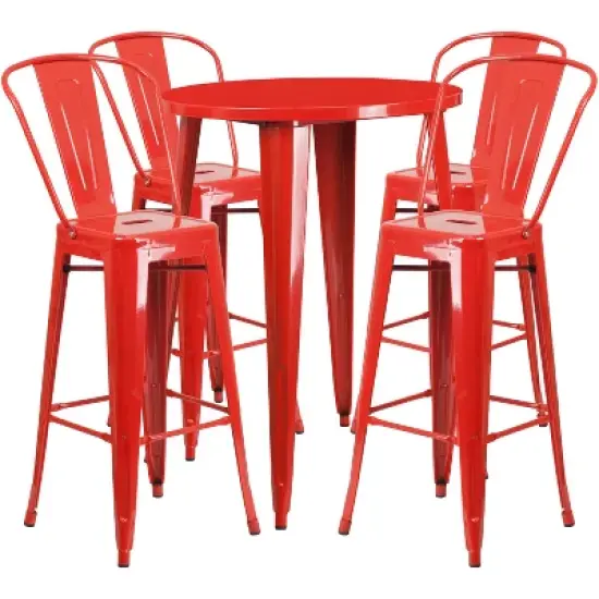 Flash Furniture Commercial Grade 30" Round Metal Indoor-Outdoor Bar Table Set with 4 Cafe Stools image {6}