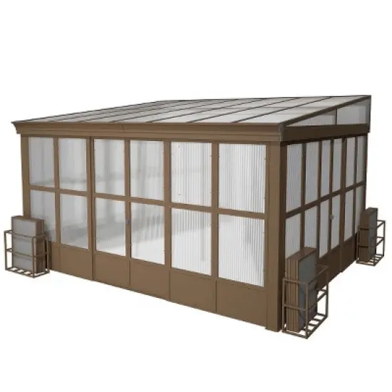 Mondawe Lean to Sunroom 12x14FT Wall Mounted Solarium with Sloping Roof, Detachable Screens, 2 Lockable Sliding Doors image {13}