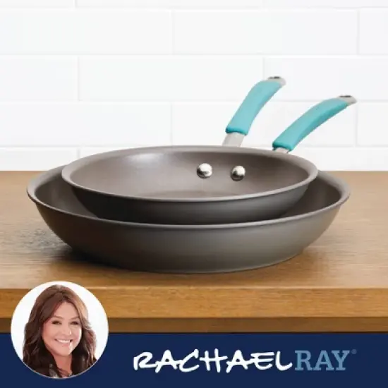 Rachael Ray Twin Pack Hard-Anodized Nonstick Skillet Set with Handles - Gray with Agave Blue: Oven & Dishwasher-Safe image {6}