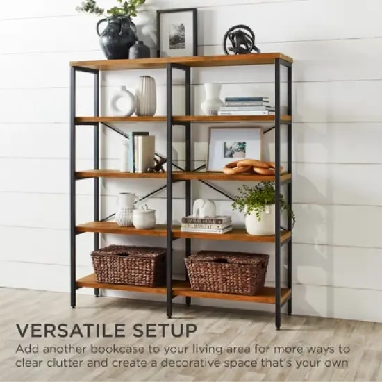 Best Choice Products 55in Storage Bookshelf for Living Room, Walkway w/ Industrial, Elevated Design image {3}