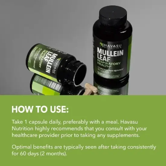 Mullein Leaf Capsule for Respiratory Health,  5000mg Extract 10:1 for Lung Support and Immune Function, Havasu Nutrition, 30ct image {6}