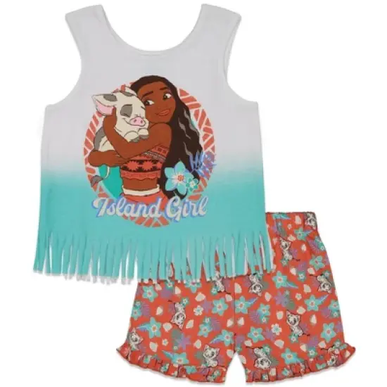 Disney Moana Princess Frozen Ariel Minnie Mouse Baby Girls Tank Top and French Terry Shorts Infant to Little Kid image {9}