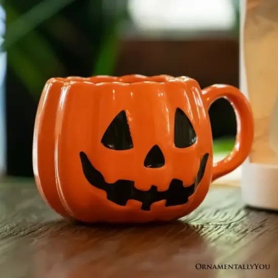 Classic Jack O' Lantern Ceramic 4" Pumpkin Mug, Halloween Drinkware and Fall Decor| OrnamentallyYou image {2}