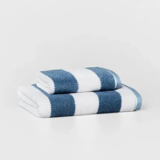 Striped Kids&rsquo; Towel Navy with SILVADUR&trade; Antimicrobial Technology - Pillowfort&trade; image {3}