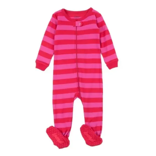 Leveret Kids Footed Girls Striped Cotton Pajamas image {8}