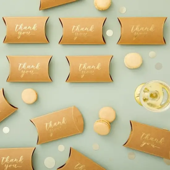 Sparkle and Bash 100 Pack Kraft Thank You Boxes for Favors with Gold Foil, Bulk Gift Wrap for Party Supplies, 5.2 x 3.2 In image {1}
