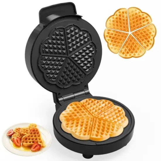 Heynemo Heart Waffle Maker: 5 Heart Shaped Waffle Iron with Adjustable Temperature Control, Nonstick Waffle Machine with Indicator Light image {1}