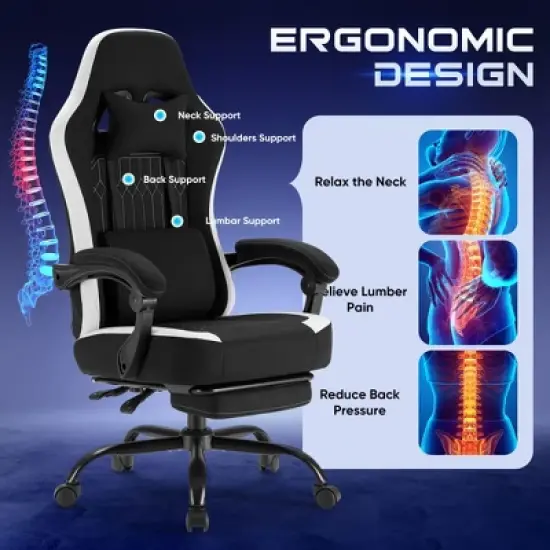 JIONJOY Ergonomic Gaming Chair with Footrest - High Back Lumbar Support, Adjustable Recline& Height, Swivel Computer Desk Chair image {6}