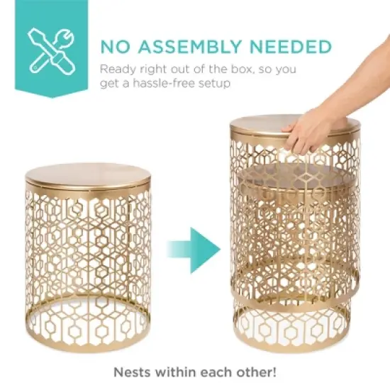 Best Choice Products Set of 2 Decorative Nesting Round Patterned Accent Side Coffee End Table Nightstands image {5}