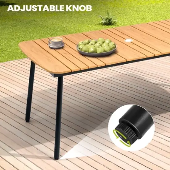 Crestlive Products 7pc Outdoor Dining set for 6 People Patio Rectangle Table Aluminum Frame with Wood-Like Tabletop and Umbrella Hole image {8}