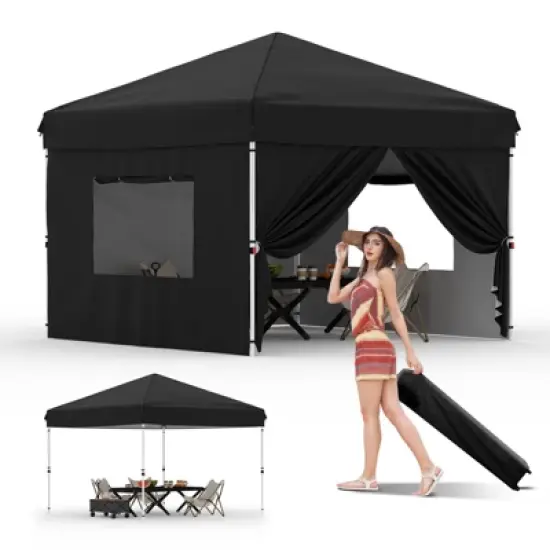 10x10FT Instant Pop-Up Canopy Tent with 4 Removable Side Walls &ndash; Commercial-Grade Outdoor Shelter System for Events, Black image {8}