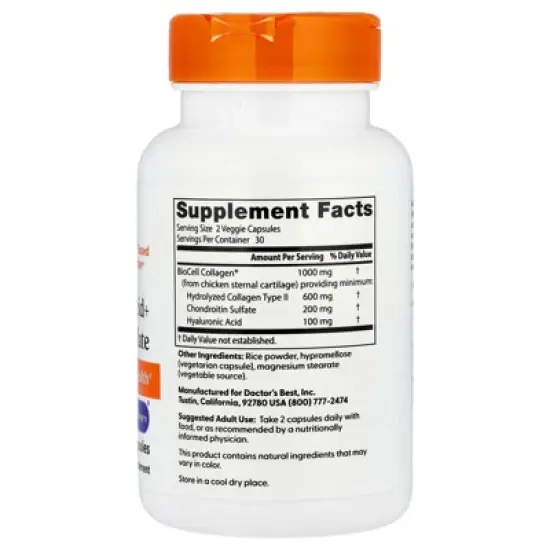 Doctor's Best Hyaluronic Acid + Chondroitin Sulfate with BioCell Collagen&reg;, 60 Veggie Capsules image {1}