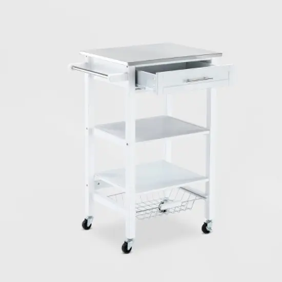 Hennington Kitchen Cart with Stainless Steel Top White - Boraam image {6}