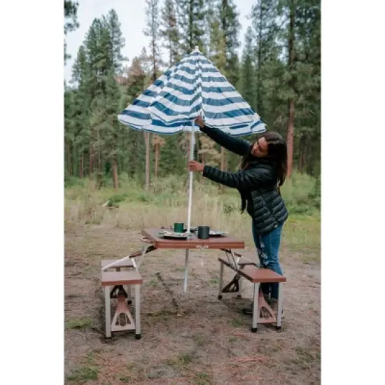 Stansport Picnic Table and Umbrella Combo Pack Wood Grain image {9}