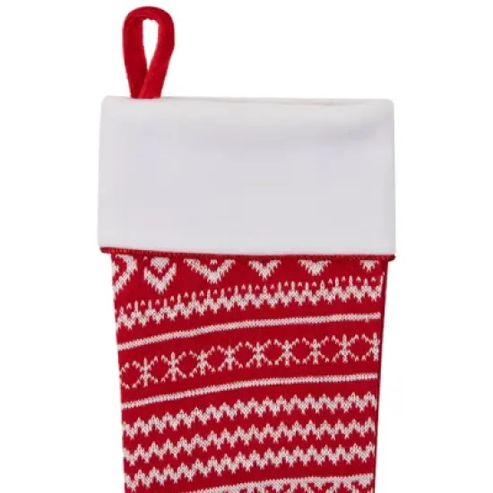 Northlight 21.5" Red and White Knitted Snowflake Christmas Stocking with Fleece Cuff image {2}