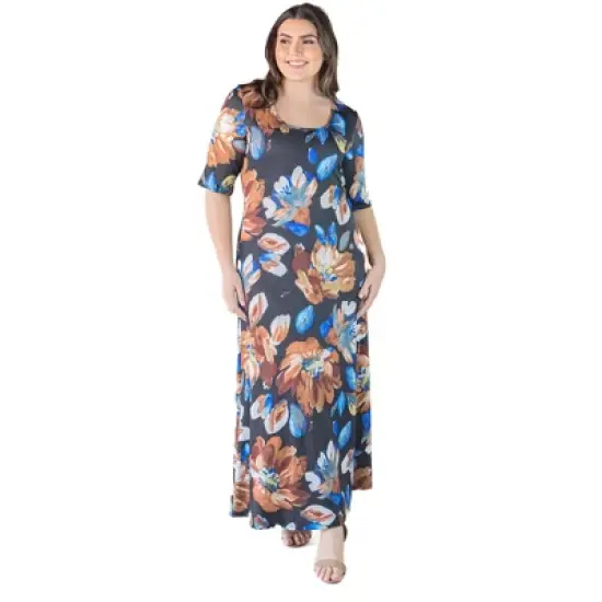 Plus Size Loosefitting Elbow Length Floral Maxi Dress image {4}