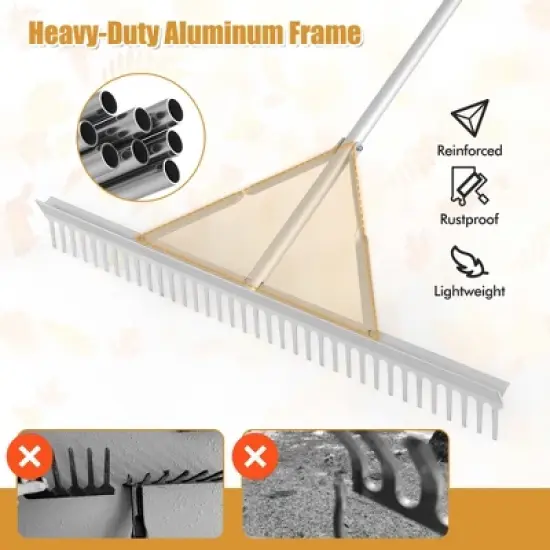 Costway Landscape Rake with 36" Head & 68" Handle Heavy-Duty Aluminum Leaf Rake for Lawns image {6}