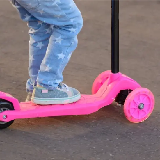 Toy Time Kids Beginner Scooter With Adjustable Height Handlebars and LED Light-Up Wheels  &ndash; Neon Pink image {4}