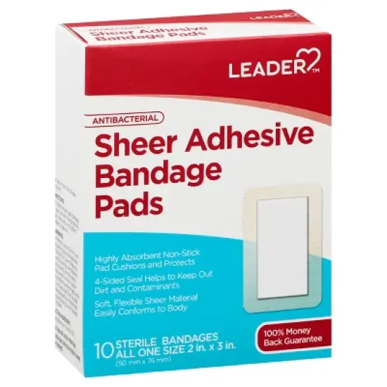 Leader All One Size Antibacterial Sheer Adhesive Bandage Pads 10 ea image {7}