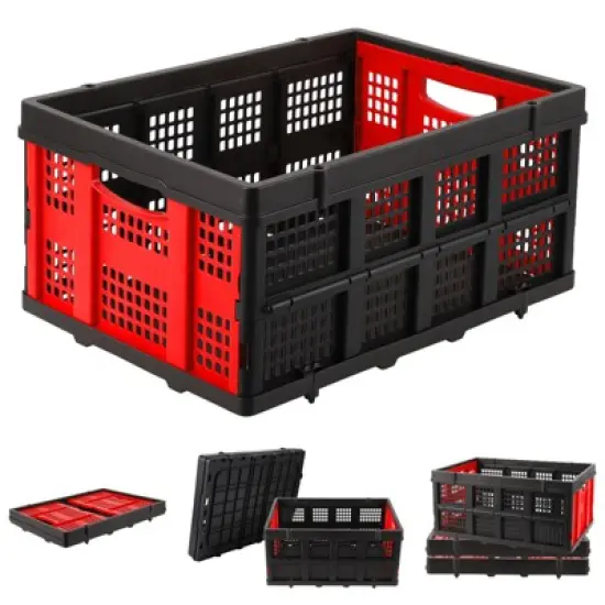 Collapsible Plastic Crate, Foldable Storage Basket, Stackable Utility Crate with Handle, Milk Crate image {9}