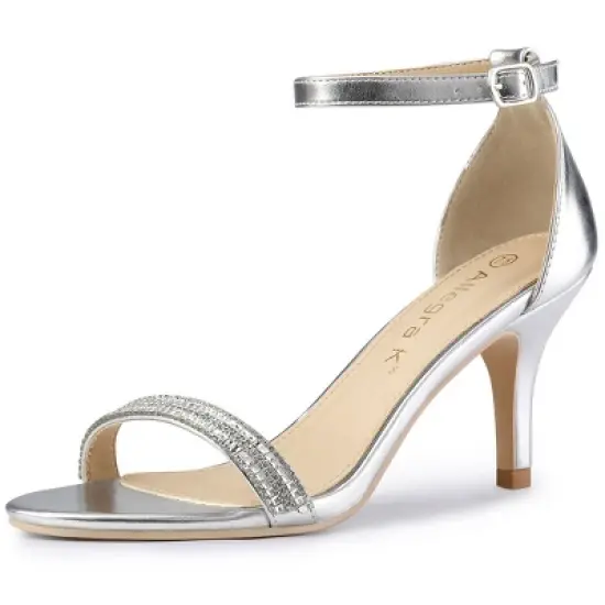 Allegra K Women's Stiletto Heels Rhinestone Ankle Strap Sandals image {9}