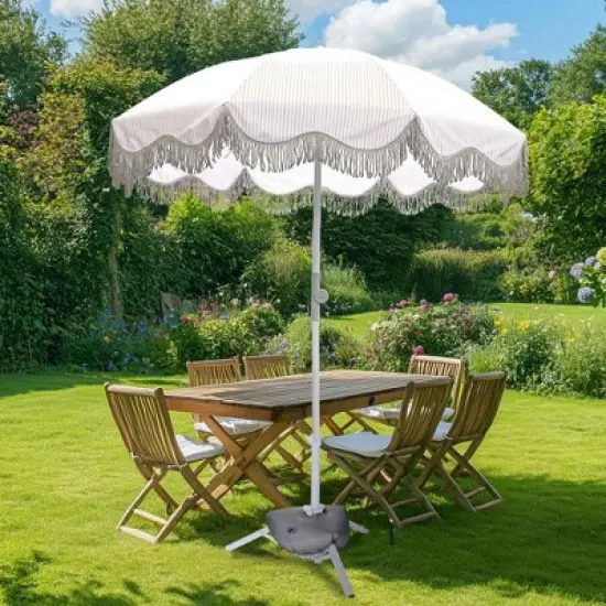 LAGarden Fringe Patio Umbrella with Base Included Tripod Stand Tilt Outdoor Beach for Sand Shadewith Bag image {8}