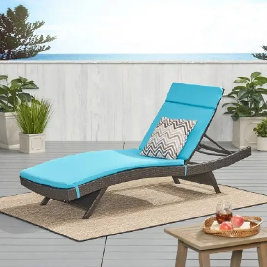 Salem Brown Wicker Adjustable Chaise Lounge - Blue - Christopher Knight Home: UV & Weather-Resistant, Iron Frame, No Assembly Required image {3}