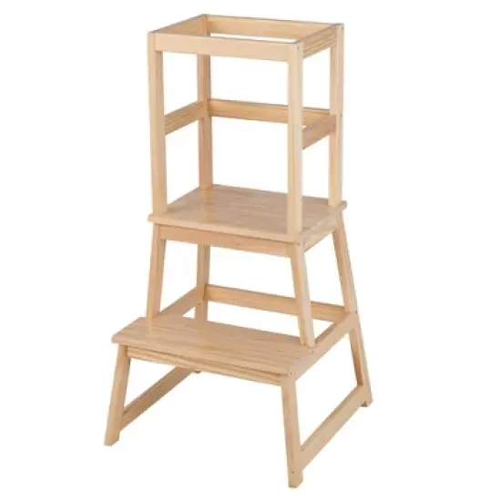 Costway Kids Kitchen Step Stool Kids Standing Tower with Safety Rails White\Nature image {10}