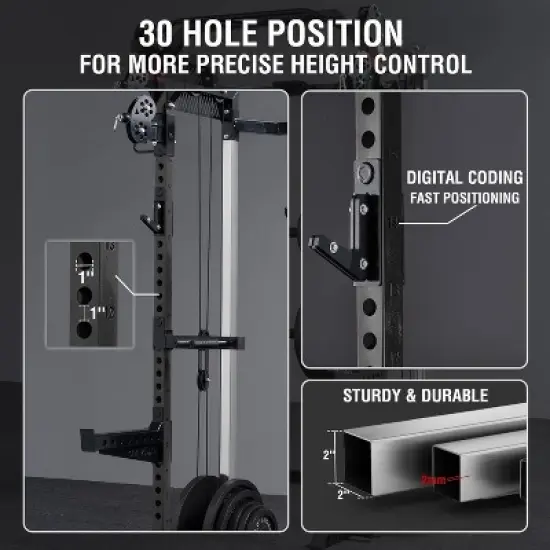 ER KANG Power Cage, 2000LB Squat Rack, Dual Pulley Cable Crossover System, Multi-function Free Weight Home Gym Workout Machine with Attachments image {4}