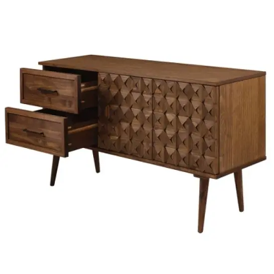 58" Modern Boho Solid Pine Wood Closed Storage Sideboard Brown - Saracina Home image {2}