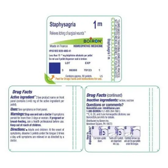 Staphysagria 1M by Boiron Homeopathic Single Medicine For First Aid  -  80 Pellet image {1}