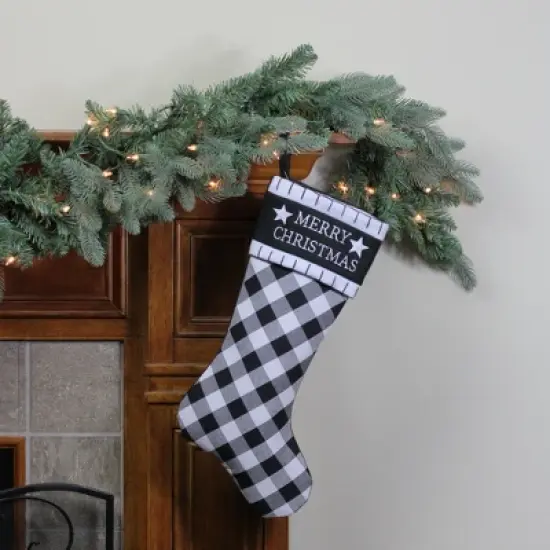 Northlight 20.5" Black and White "Merry Christmas" Christmas Stocking with Blanket Stitch Cuff image {1}