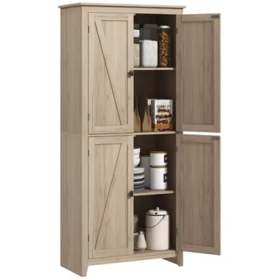 HOMCOM 72" Freestanding 4-Door Kitchen Pantry, Storage Cabinet Organizer with 4-Tiers, and Adjustable Shelves image {6}
