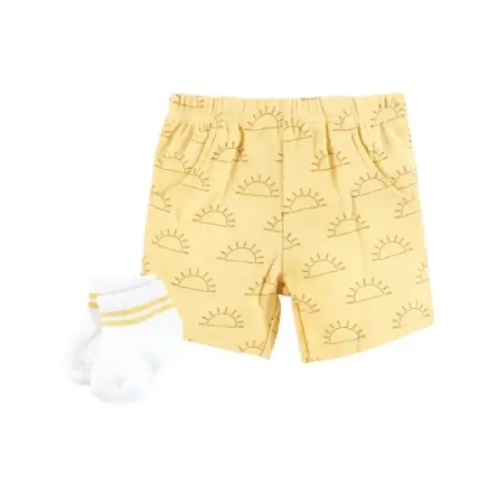 Hudson Baby Infant Boy Bodysuit, Short and Sock, Blue Sunshine image {3}