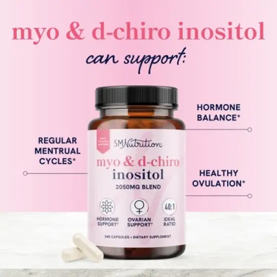 Myo-Inositol & D-Chiro Inositol for Women's Hormone Balance, Ideal 40:1 Ratio, Menstrual Cycle & Ovarian Health Support Supplement, SMNutrition, 240ct image {3}