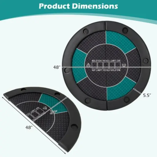 Costway 48" 6-Player Foldable Poker Table Top with Carrying Bag Cup Holders Padded Rails image {2}