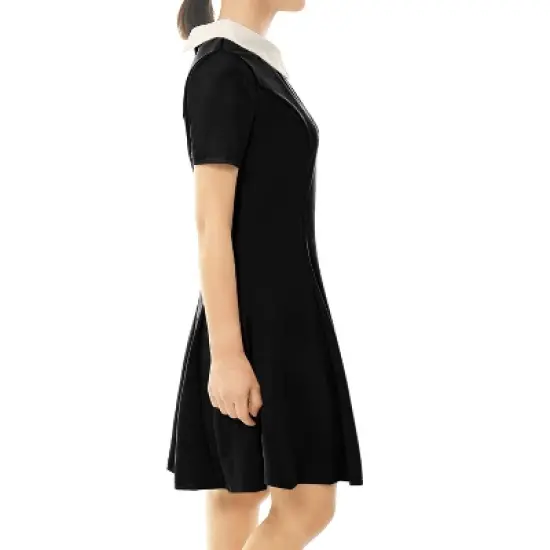 Allegra K Women's Contrast Doll Collar Short Sleeves Above Knee Flare Dress image {2}